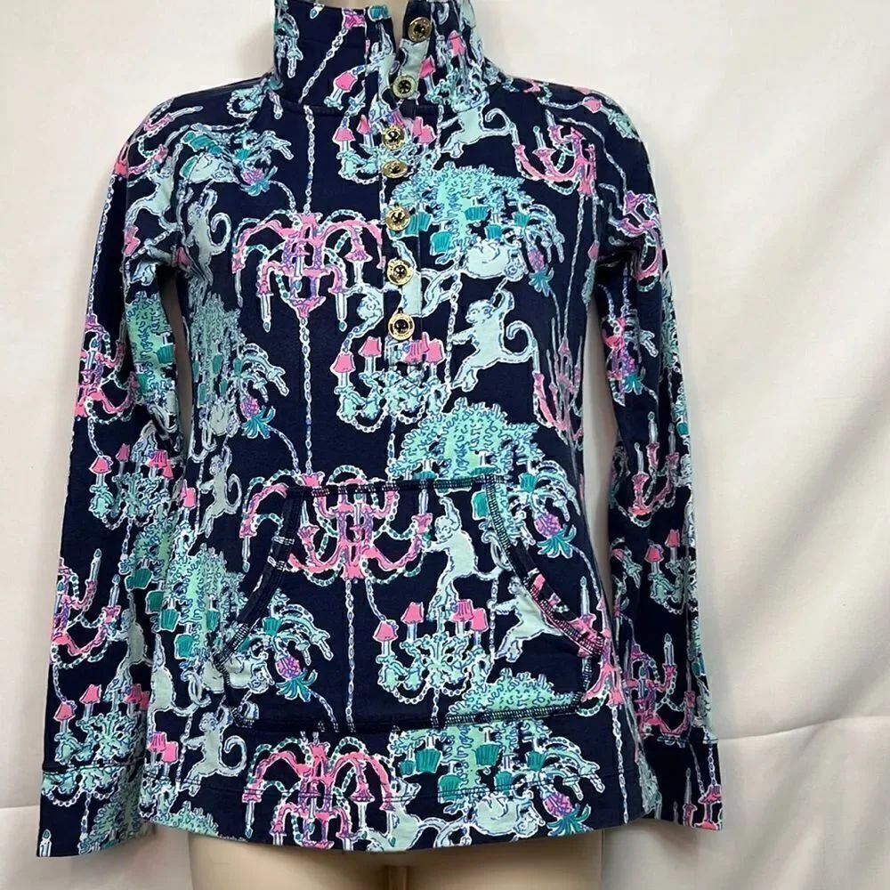 Lilly Pulitzer Long sleeve Navy Button up top xxs EUC